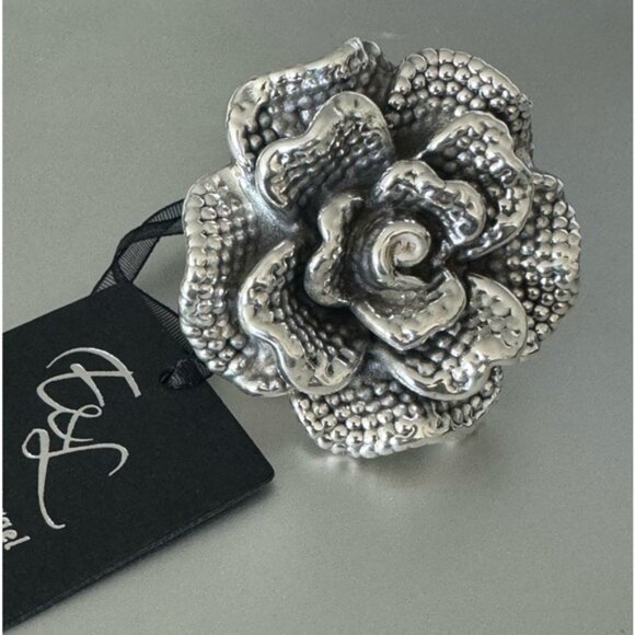 E&L Israel Sterling Silver Statement Flower Electroform Rose Ring  Sz.8 - Picture 5 of 14